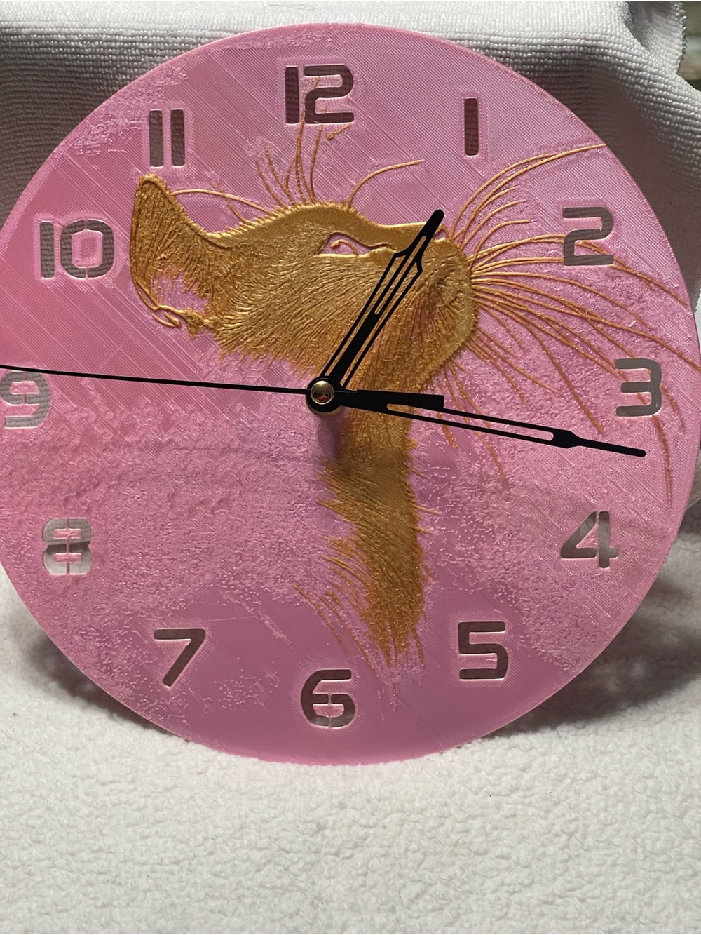 Handcrafted Pink Wall Clock with Gold Cat Design 3D print